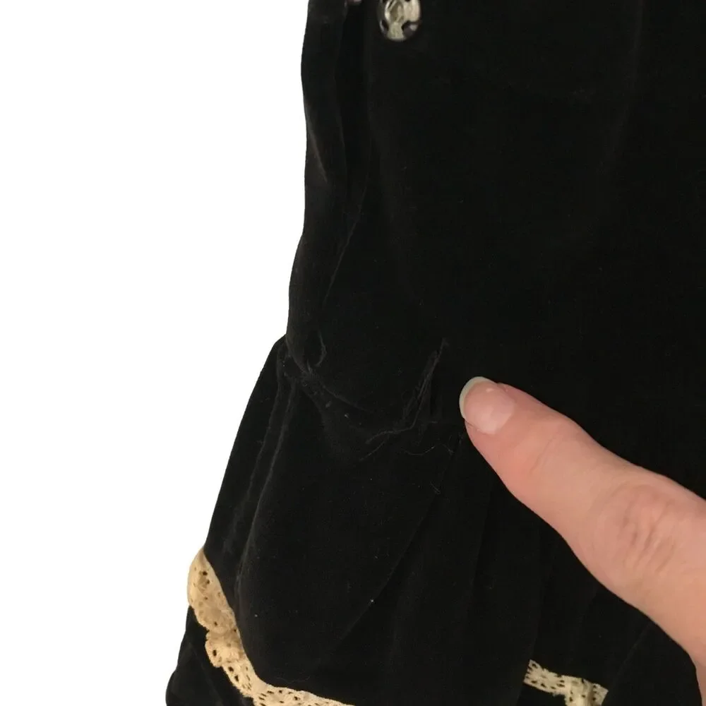 Homemade Vintage Girls Black Velvet Jumper Dress,‎ Eyelet, 50s 60s